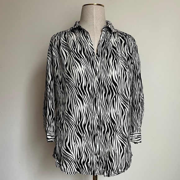 Gerard Darel Silk 3/4 Sleeve Zebra Printed Button Up Blouse Size 36 - Picture 1 of 7